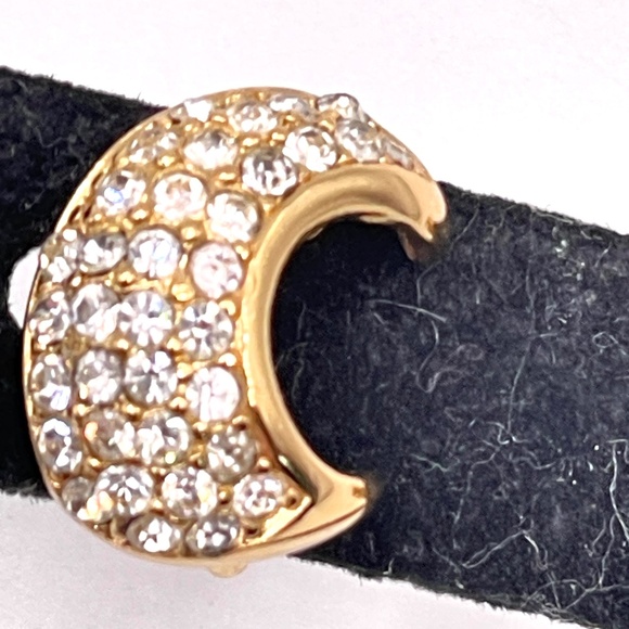 Christian Dior Signed Vintage Gold Plate Half Moon Rhinestone Clip-on Earrings - Picture 2 of 8